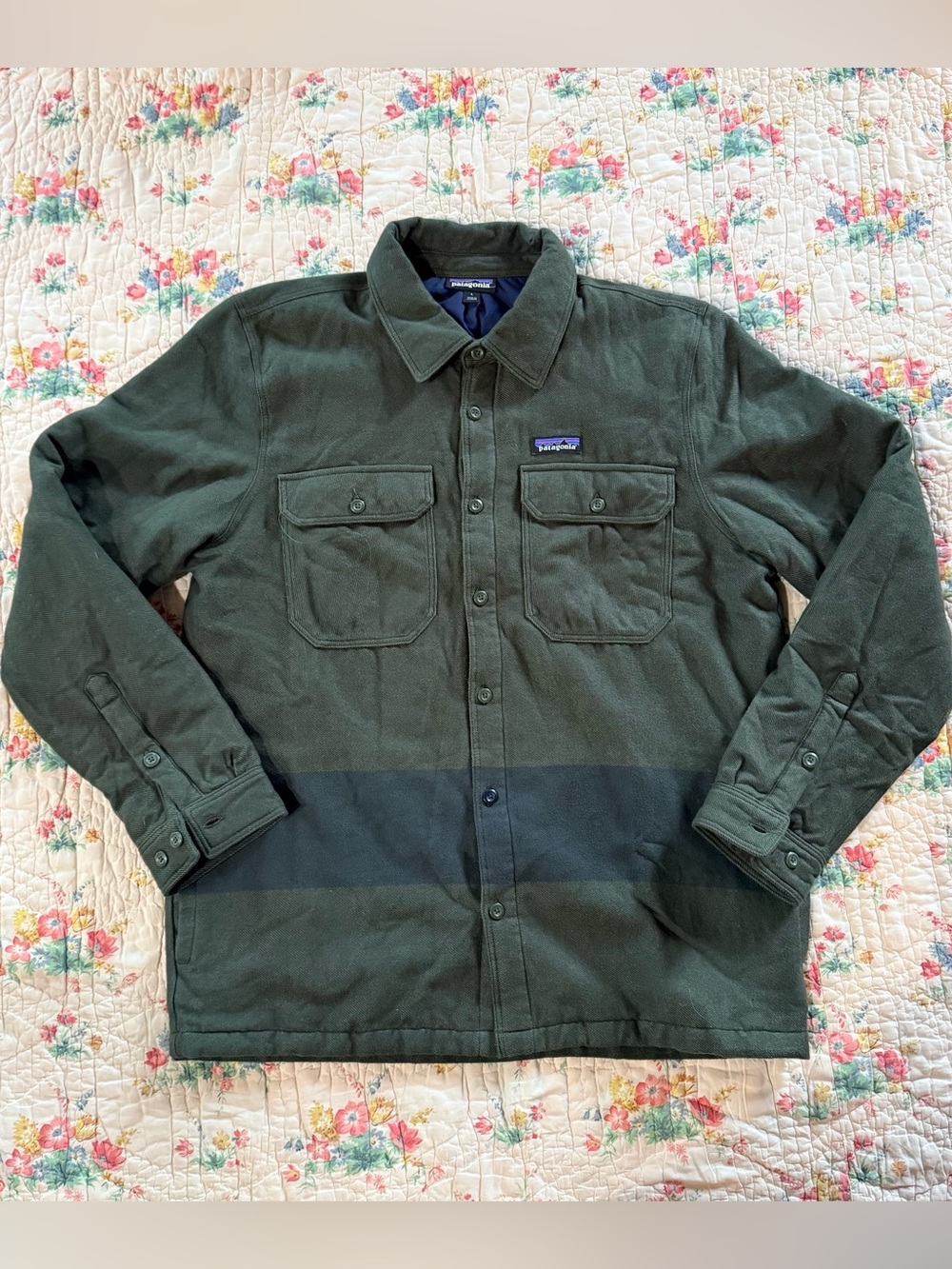 Patagonia Insulated Fjord Flannel Shirt Jacket Men’s L Olive Green